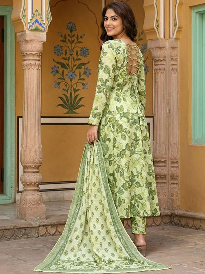 Women Floral Printed Regular Pure Cotton Kurta with Trousers & With Dupatta