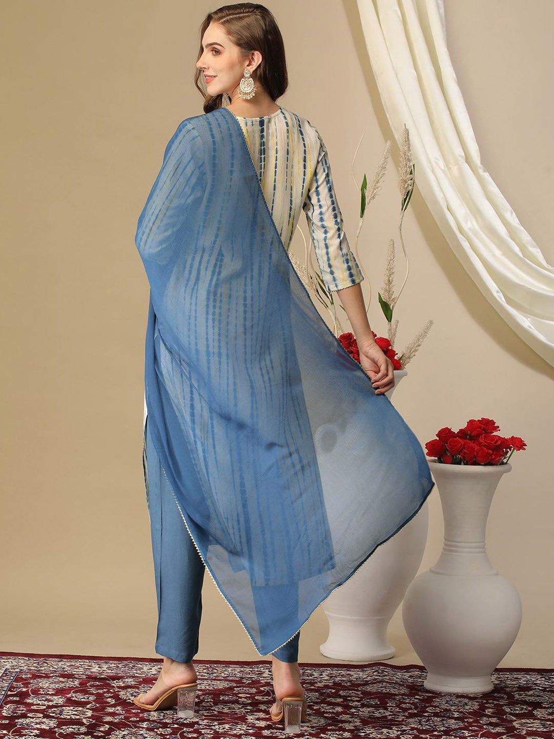 Printed Regular Kurta with Trousers & Dupatta