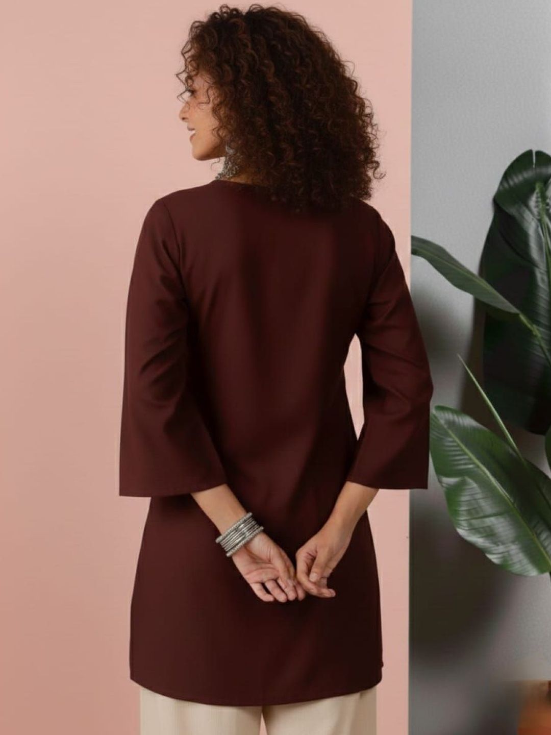 Women Mandarin Collar Embroidered Tunic