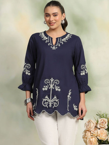 Women Floral Embroidered Round Neck Top