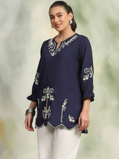 Women Floral Embroidered Round Neck Top