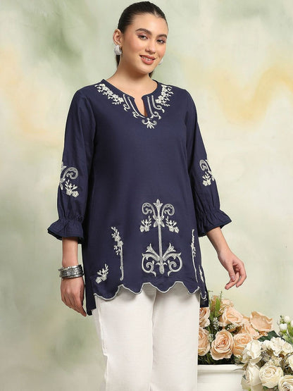 Women Floral Embroidered Round Neck Top