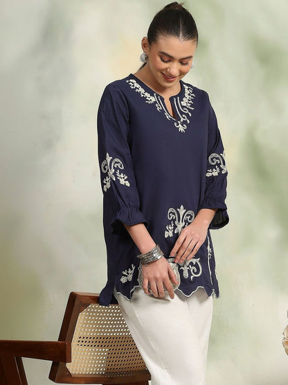 Women Floral Embroidered Round Neck Top