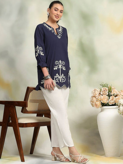 Women Floral Embroidered Round Neck Top