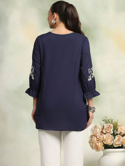 Women Floral Embroidered Round Neck Top
