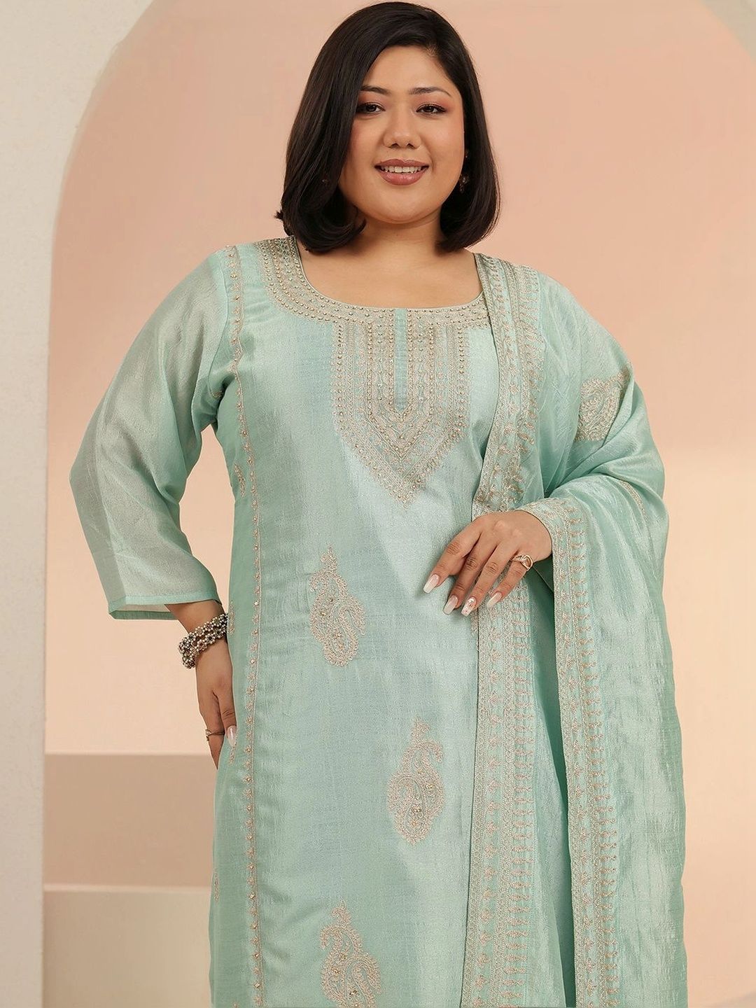Women Ethnic Motifs Embroidered Regular Thread Work Kurta with Palazzos & With Dupatta