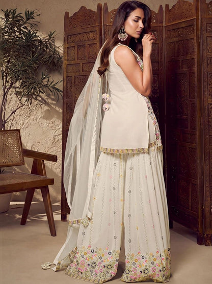 Floral Multi Thread and Sequins Embroidered Kurta Set