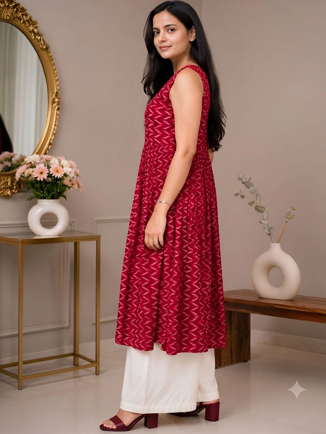 Women Ethnic Motifs Printed Empire Pure Cotton Kurta with Palazzos