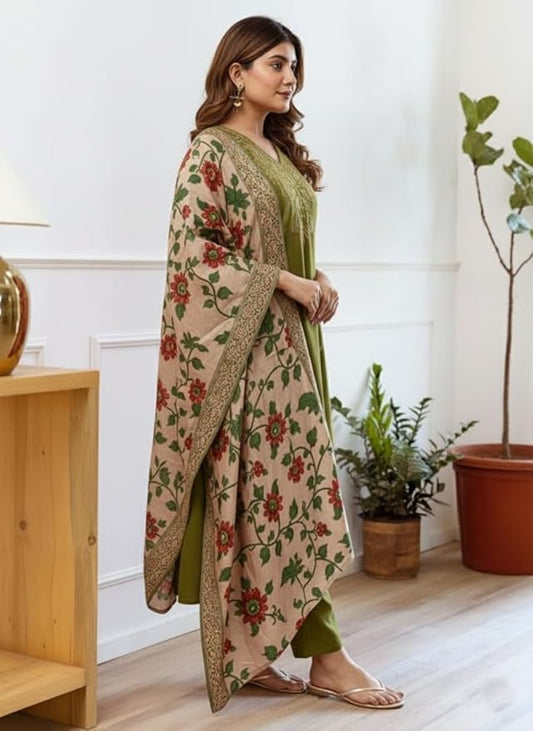 Women Silk Embroidered Kurta and Pant Set with Dupatta