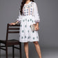 Ethnic Motifs High Neck Embroidered Puff Sleeves A-Line Dress