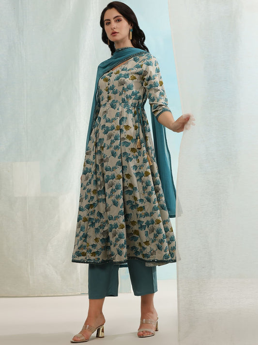 Floral Printed Empire Kurta with Trouser & With Dupatta