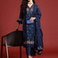 Women Floral Embroidered Panelled Thread Work Kurta with Trousers & With Dupatta