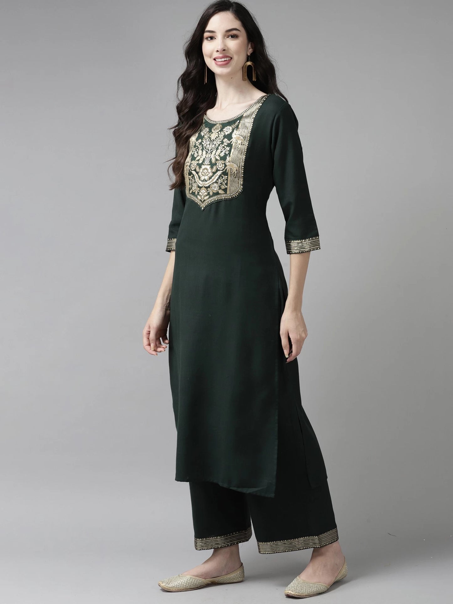 Women Cotton Blend Kurta Palazzo Dupatta Set