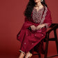 Floral Embroidered Sequinned Liva Kurta With Trousers & Dupatta