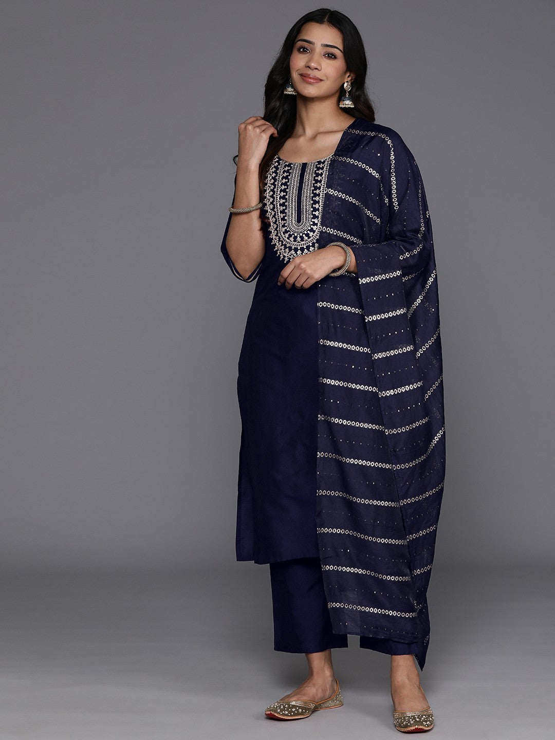 Women Floral Yoke Design Regular Kurta with Trousers & With Dupatta