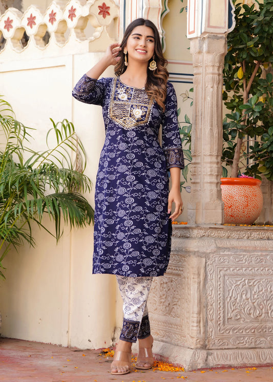 Women Cotton Rayon Kurta Pant Set