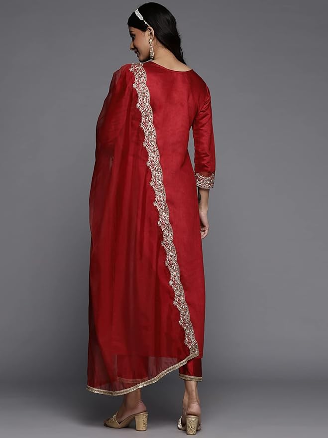 Women's Embroidered Straight Kurta With Pant & Dupatta Set