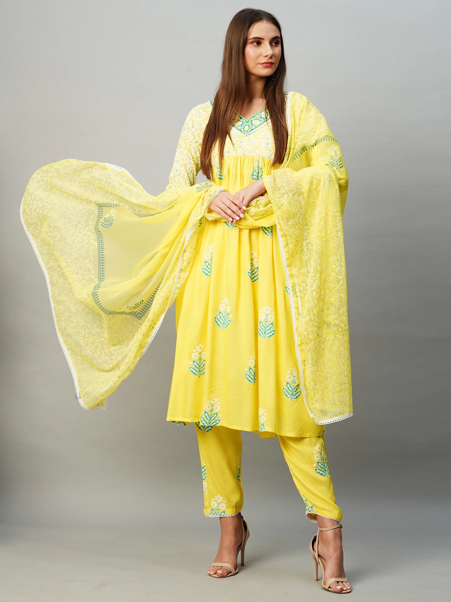 Women Cotton Rayon Kurta Pant Dupatta Set