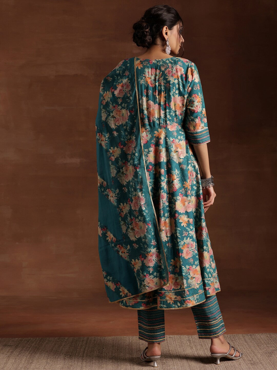 Floral Printed Empire Gotta Patti Kurta with Trousers & With Dupatta