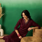 Maroon V-Neck Thread Work Straight Kurta With Trouser