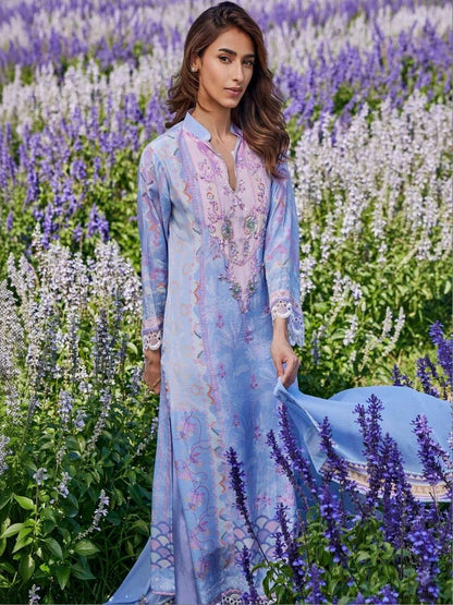 Women Floral Printed Regular Thread Work Kurta with Wide Leg Pants & With Dupatta
