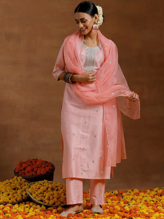 Floral Embroidered Regular Kurta With Trousers & Dupatta