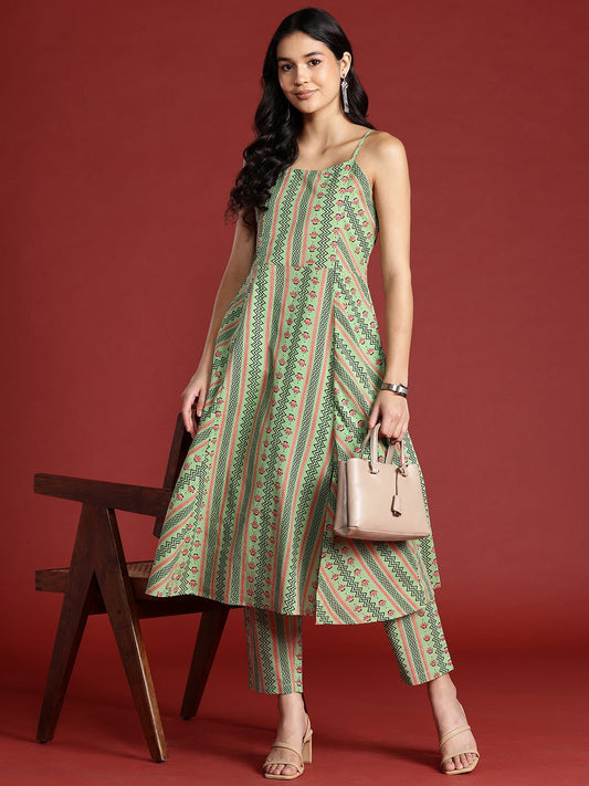 Printed Pure Cotton A-Line Kurta with Trousers