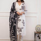 Floral Printed Thread Work V-Neck Straight Kurta With Trousers & Dupatta