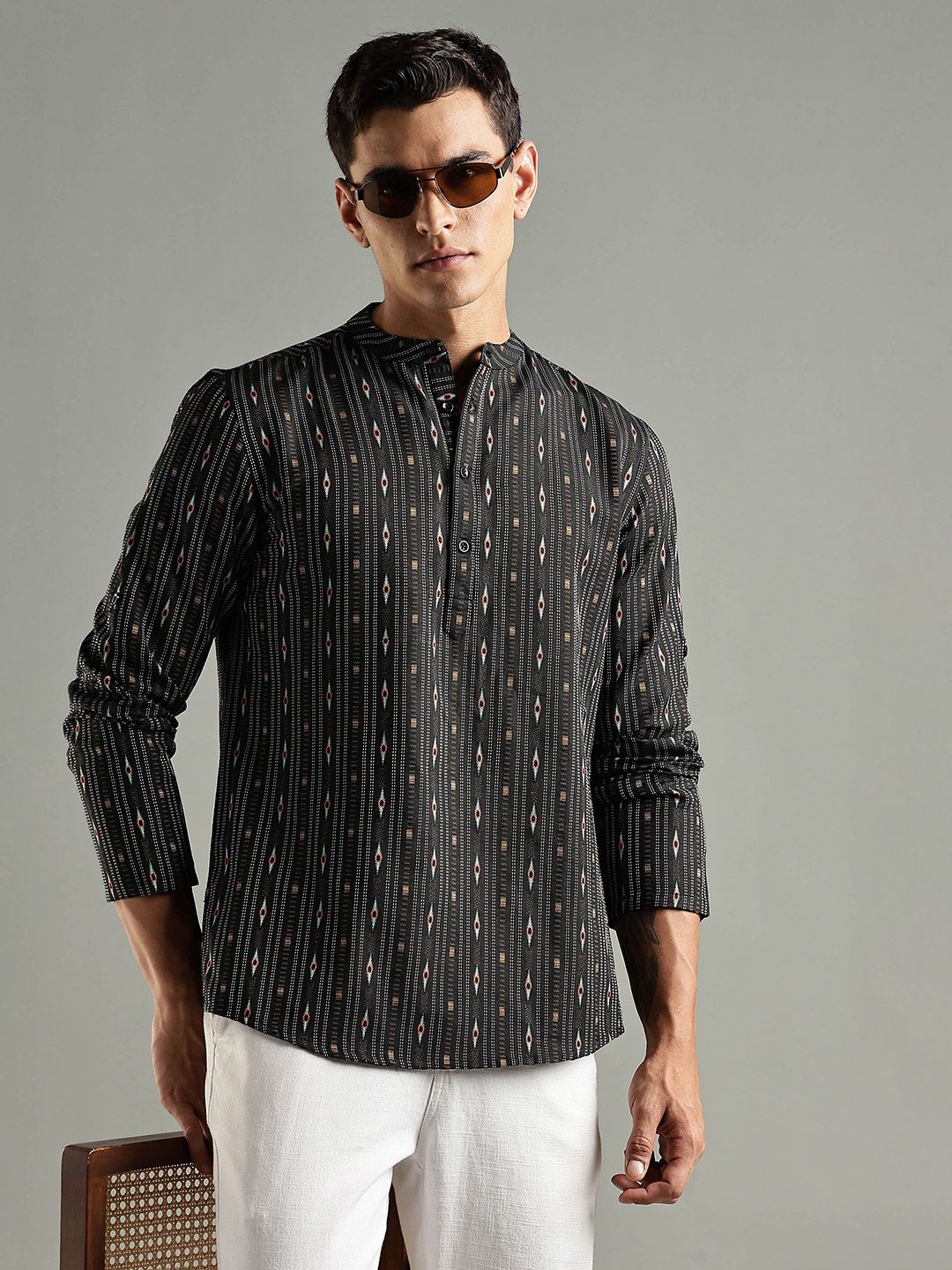 Striped Thread Work Kurta