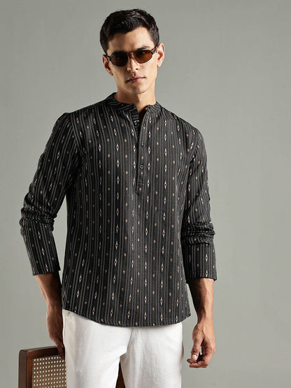 Striped Thread Work Kurta