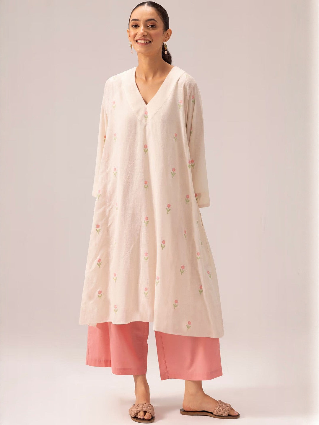 Floral Printed V-Neck Straight Kurta With Palazzos