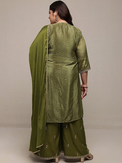 Plus Size Women Ethnic Motifs Printed Kurta with Palazzos & Dupatta