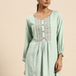 Sea Green Floral Embroidered Longline A-Line Top