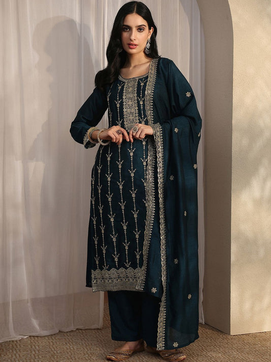 Women Ethnic Motifs Embroidered Regular Thread Work Kurta with Trousers & With Dupatta