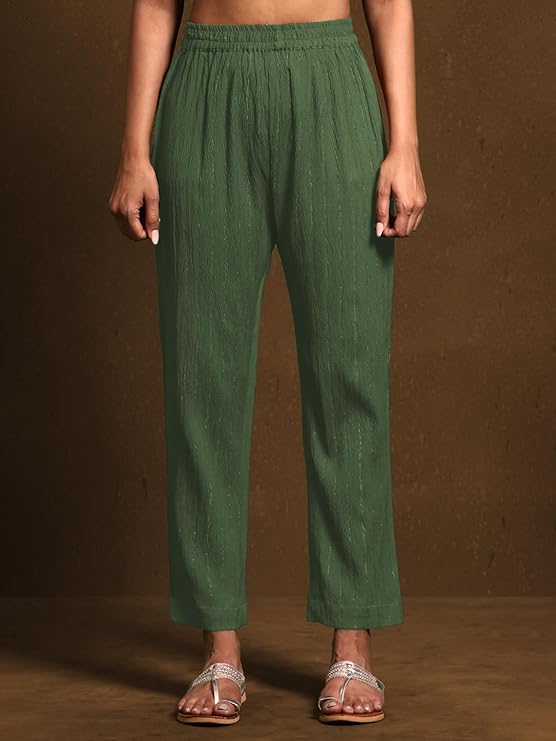 Women Striped Regular Sequinned Kurta with Trousers