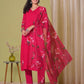 Women's Rayon Blend Straight Printed Kurta with Pant & Dupatta