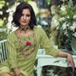 Green & Pink Floral Embroidered Pure Cotton Kurta With Trousers & Dupatta