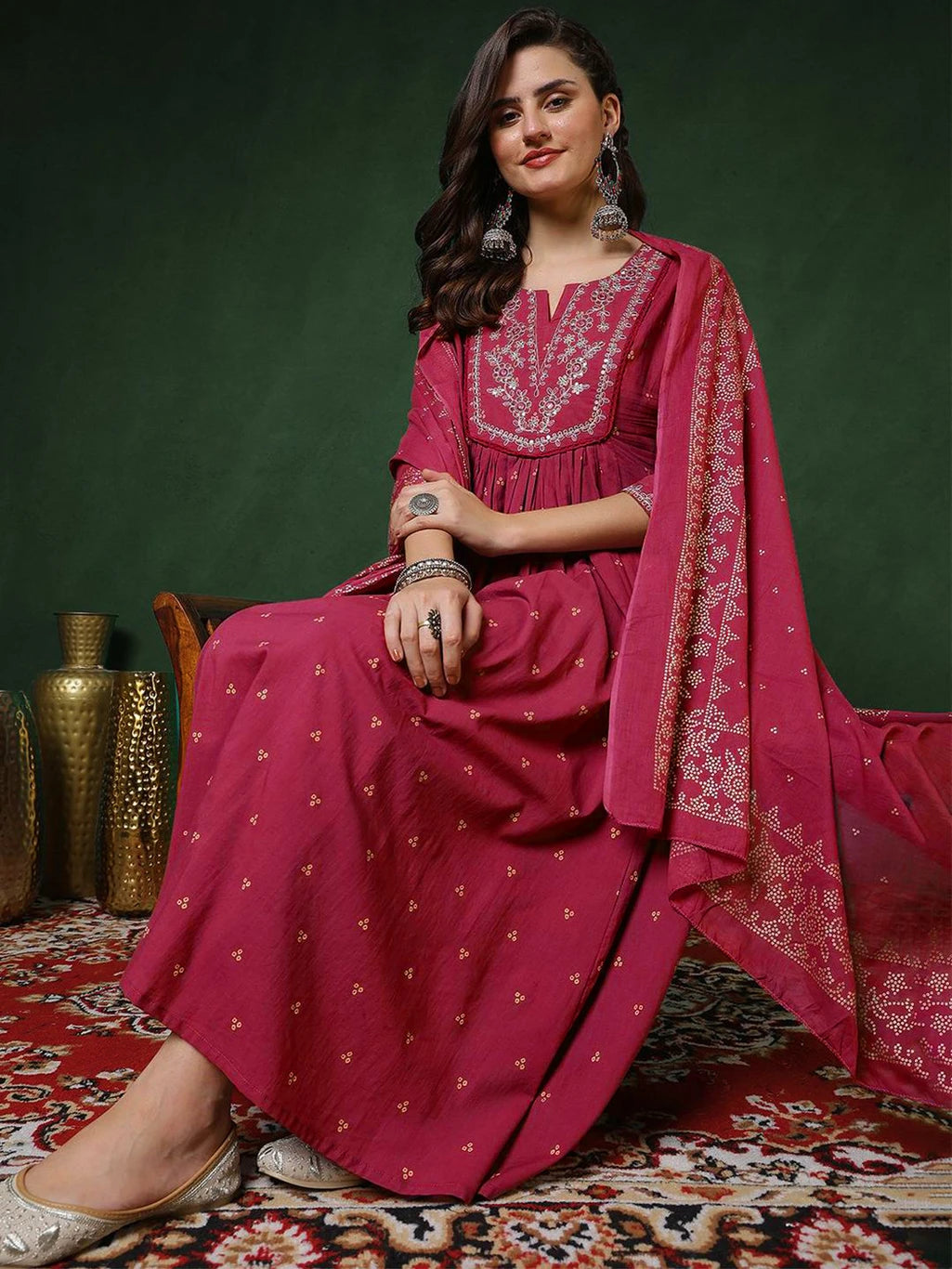 Women Pure Cotton Kurta Pant Dupatta Set