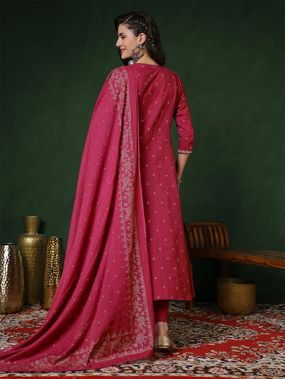 Women Pure Cotton Kurta Pant Dupatta Set