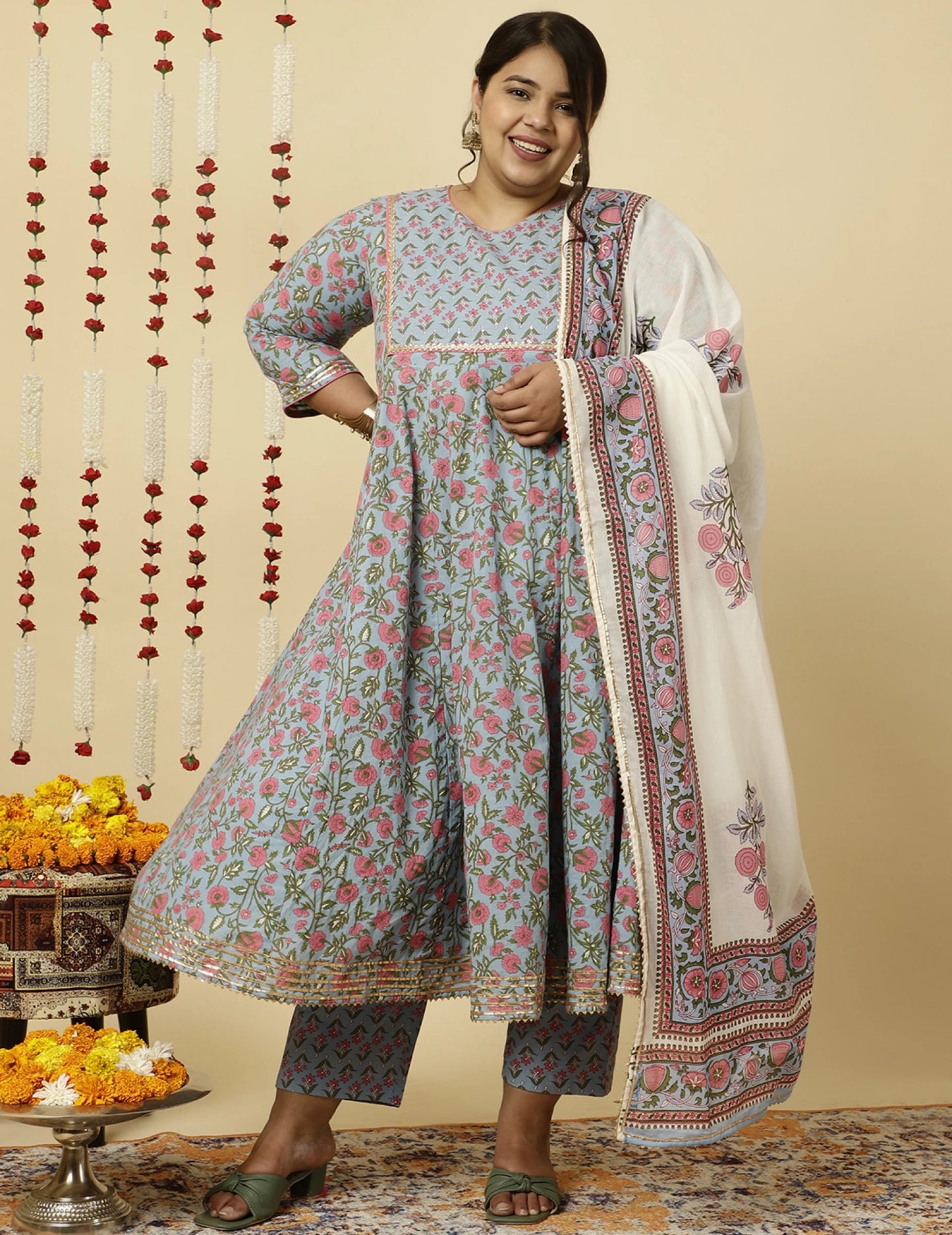 Women Pure Cotton Kurta Pant Dupatta Set