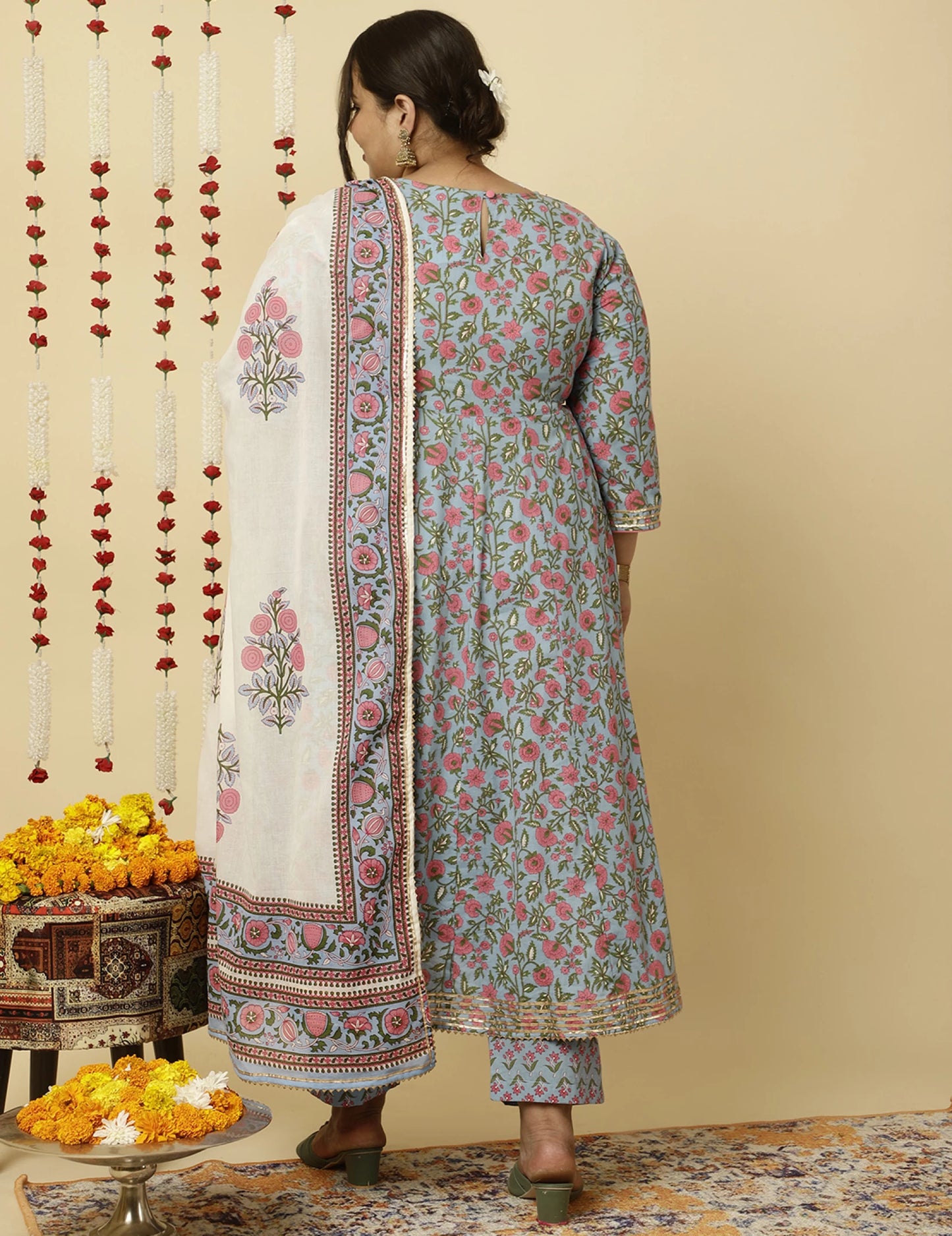 Women Pure Cotton Kurta Pant Dupatta Set