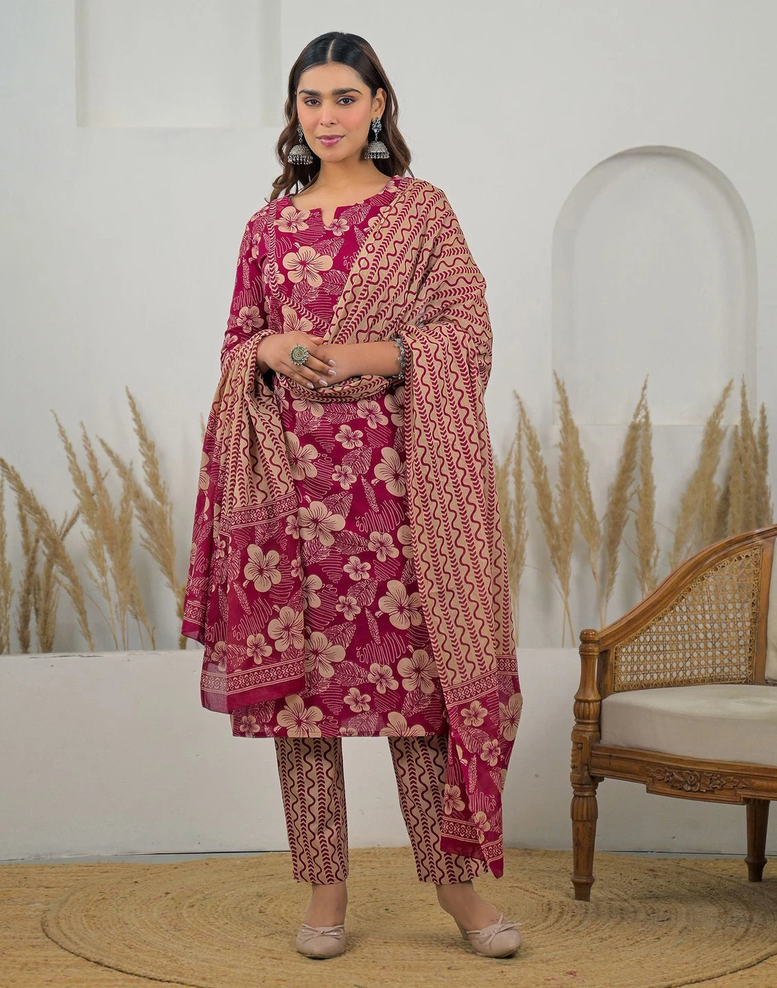 Women Cotton Blend Kurta Pant Dupatta Set - Amy's Cart