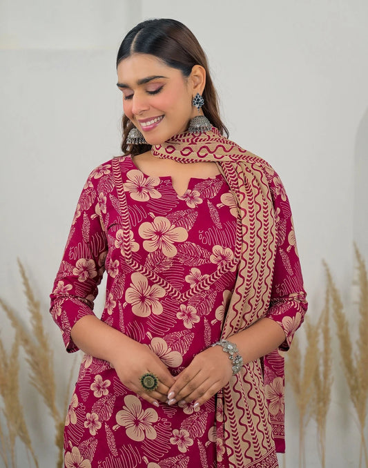 Women Cotton Blend Kurta Pant Dupatta Set - Amy's Cart