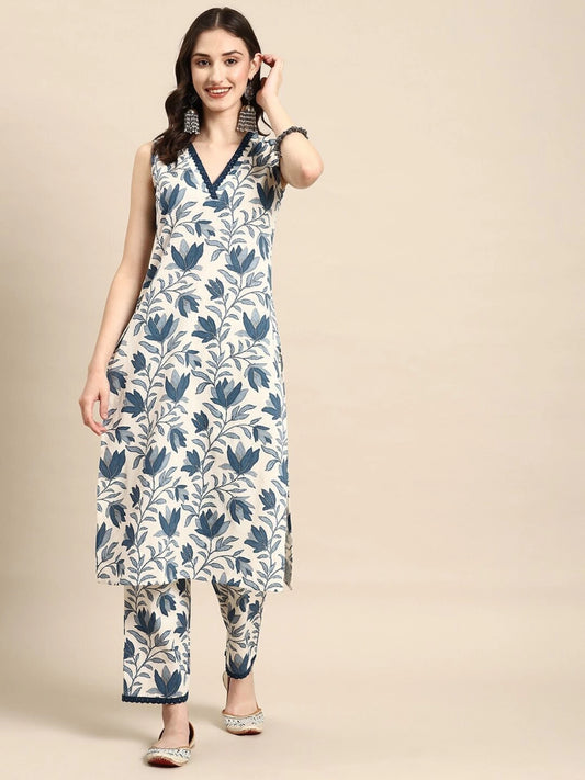 Women Cotton Blend Kurta Pant Set