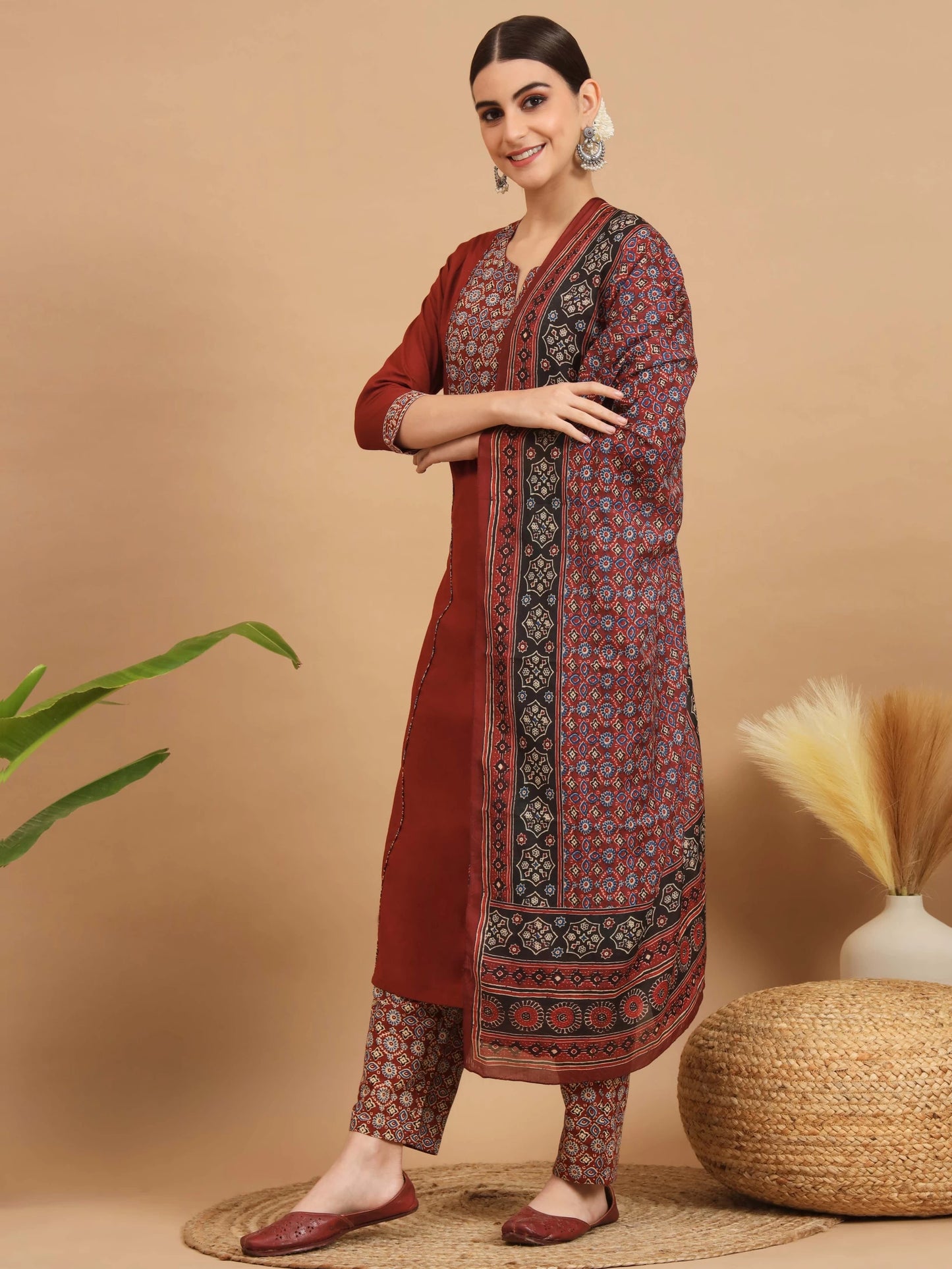 Women Pure Cotton Kurta Pant Dupatta Set