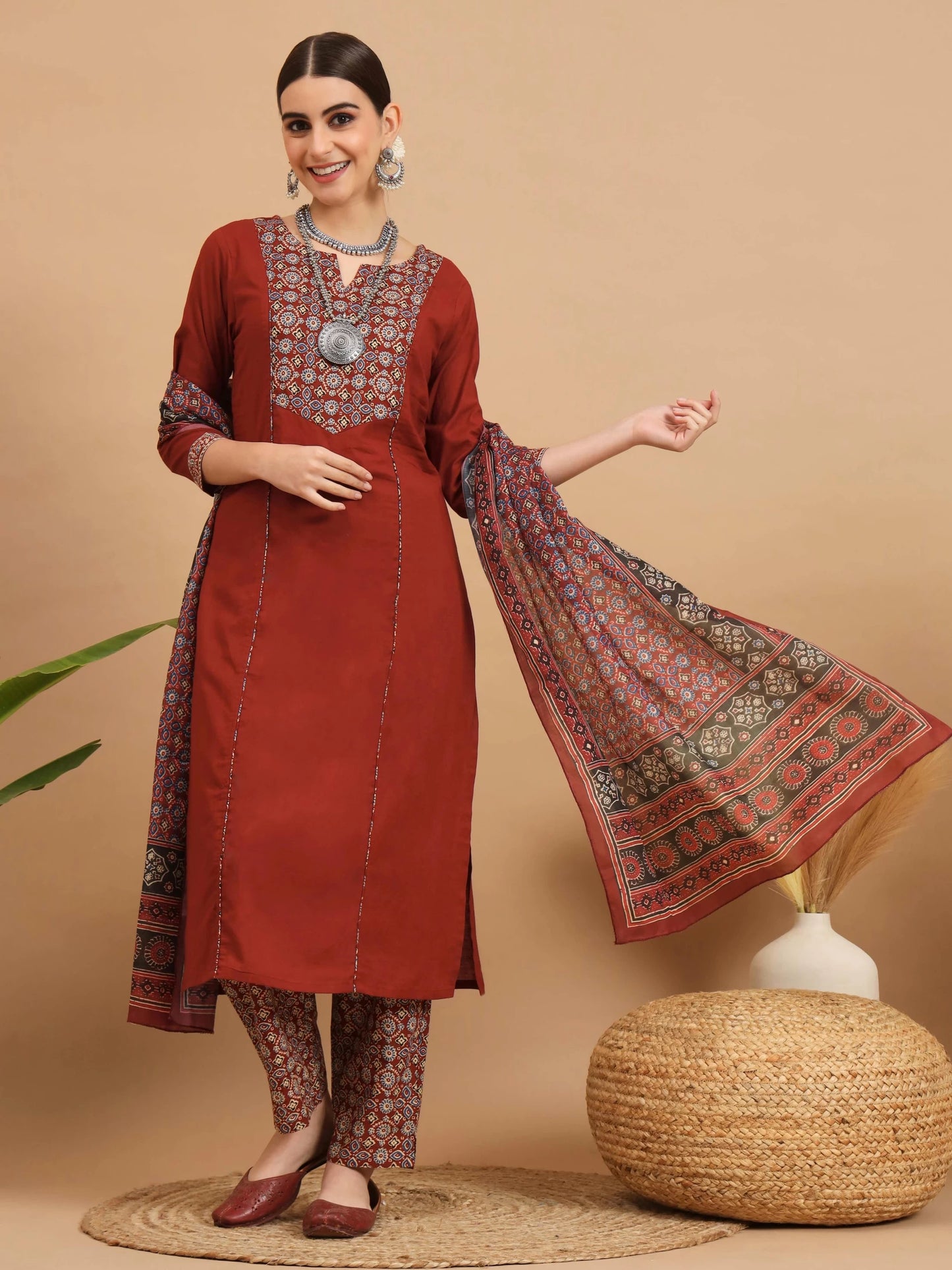 Women Pure Cotton Kurta Pant Dupatta Set