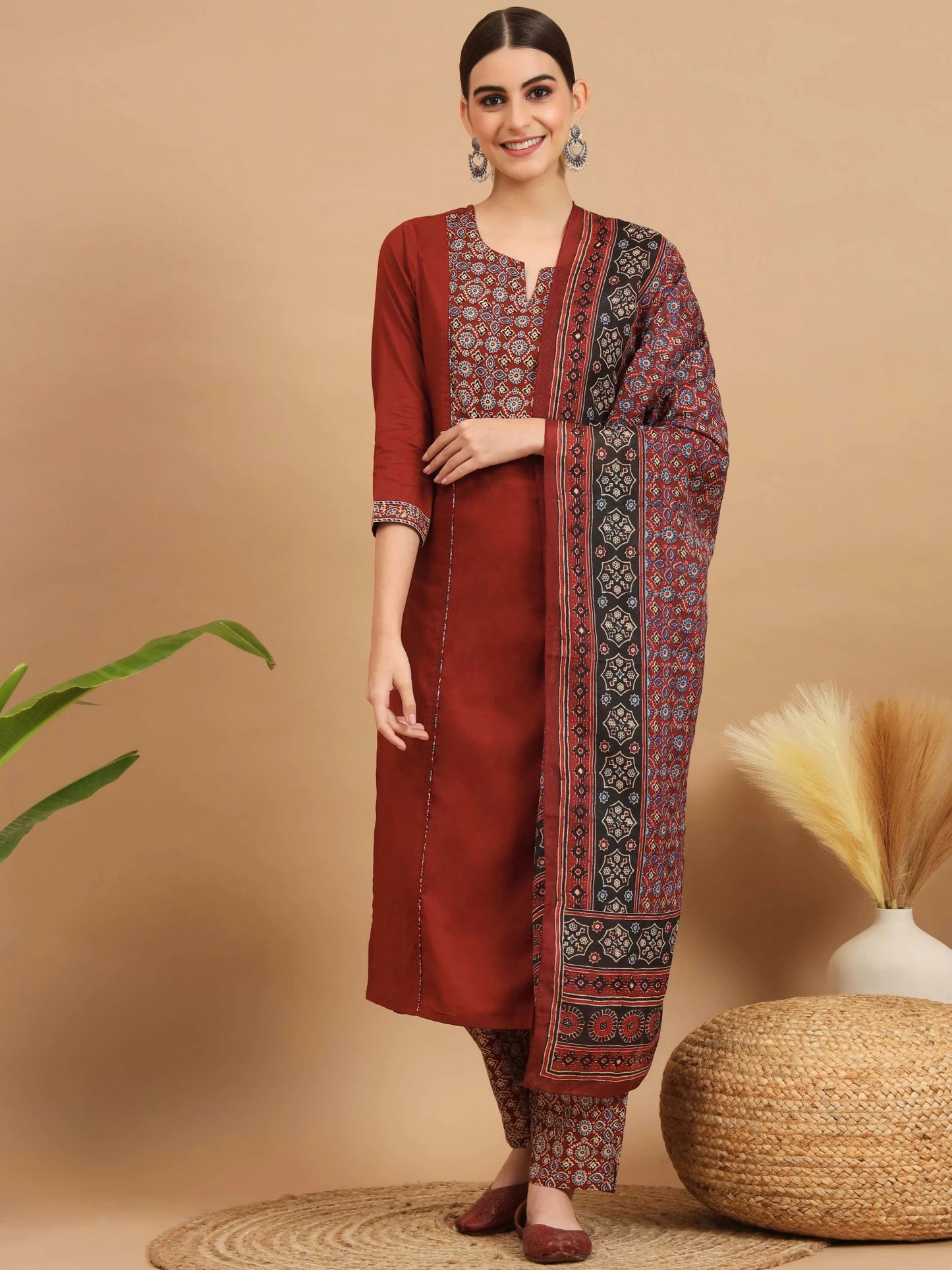 Women Pure Cotton Kurta Pant Dupatta Set