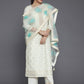 Cream Coloured Ethnic Woven Design Straight Kurta with Trousers & Dupatta