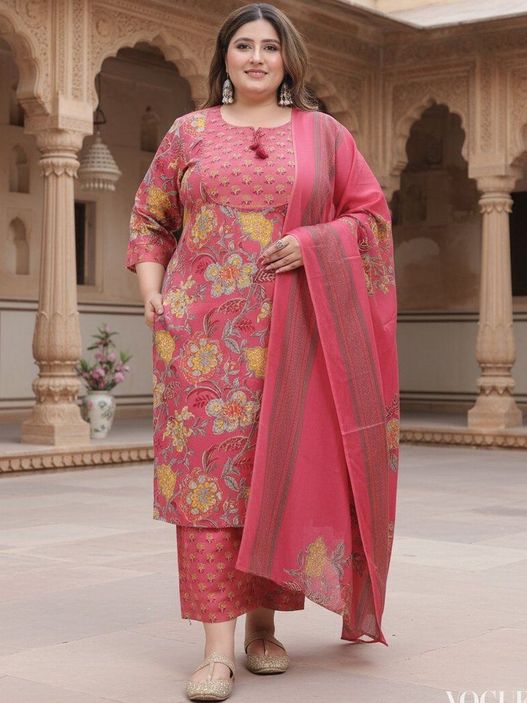 Women Floral Printed Regular Pure Cotton Kurta with Trousers & With Dupatta
