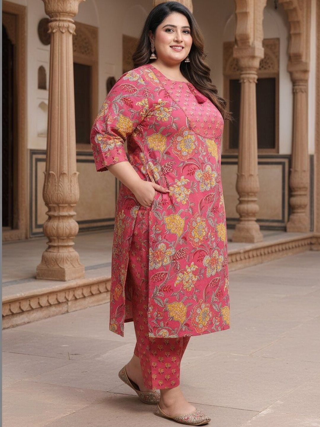 Women Floral Printed Regular Pure Cotton Kurta with Trousers & With Dupatta